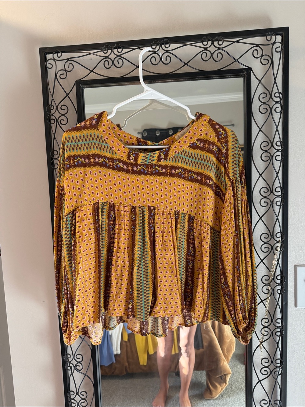 Altar'd State Mustard Multicolor Printed Boho Blouse